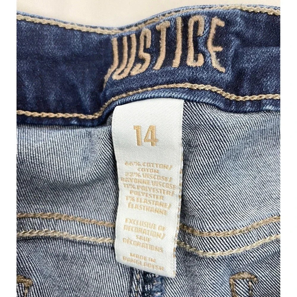 Justice Girl Size 14 Denim Jean Blue Shorts Cuffed Rolled Hem 3